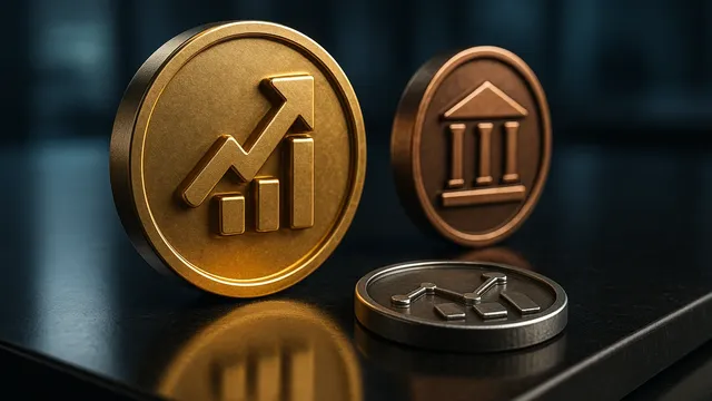 Three coins with different designs on a dark