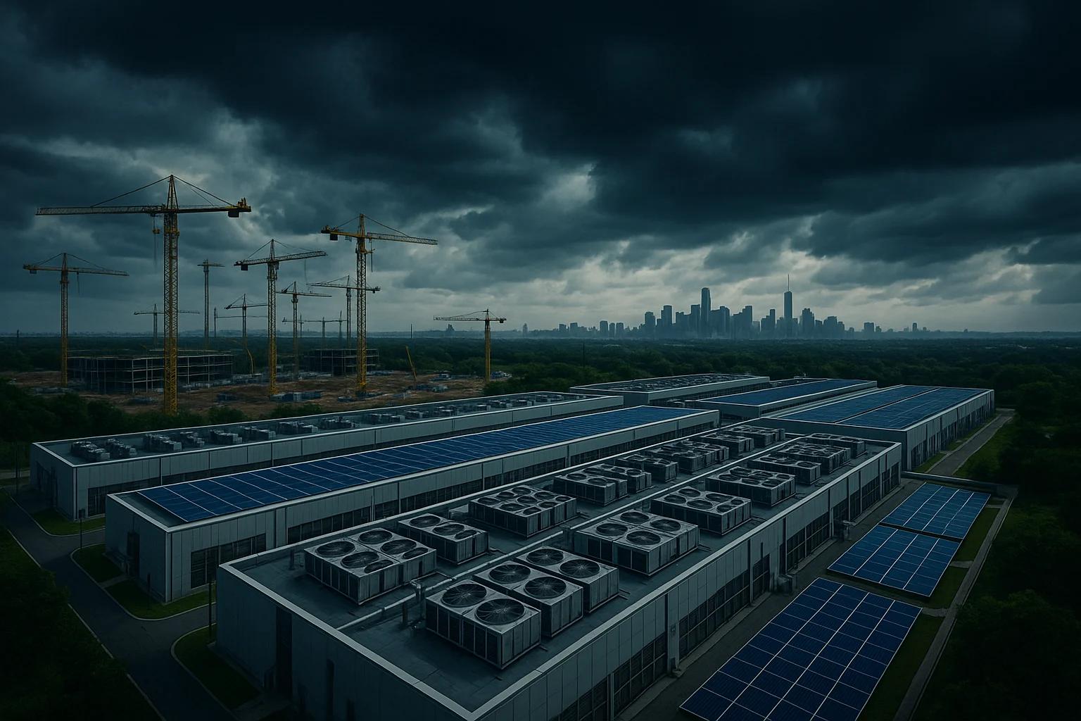 Dark, cloudy sky over industrial buildings with