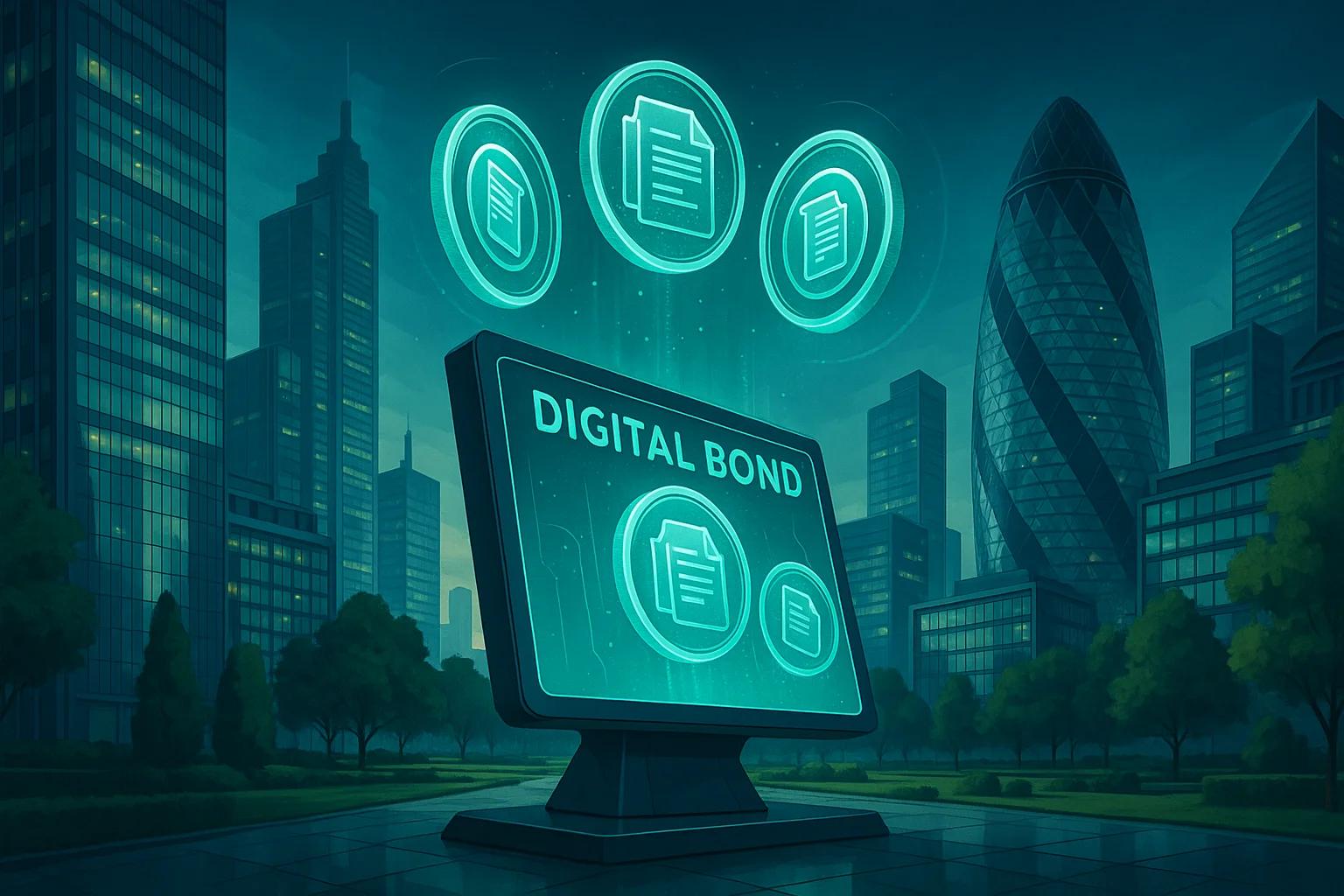 Futuristic cityscape with a glowing computer