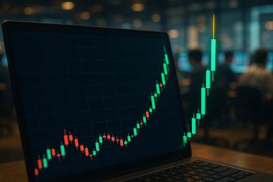 Stock market chart with upward trend on laptop