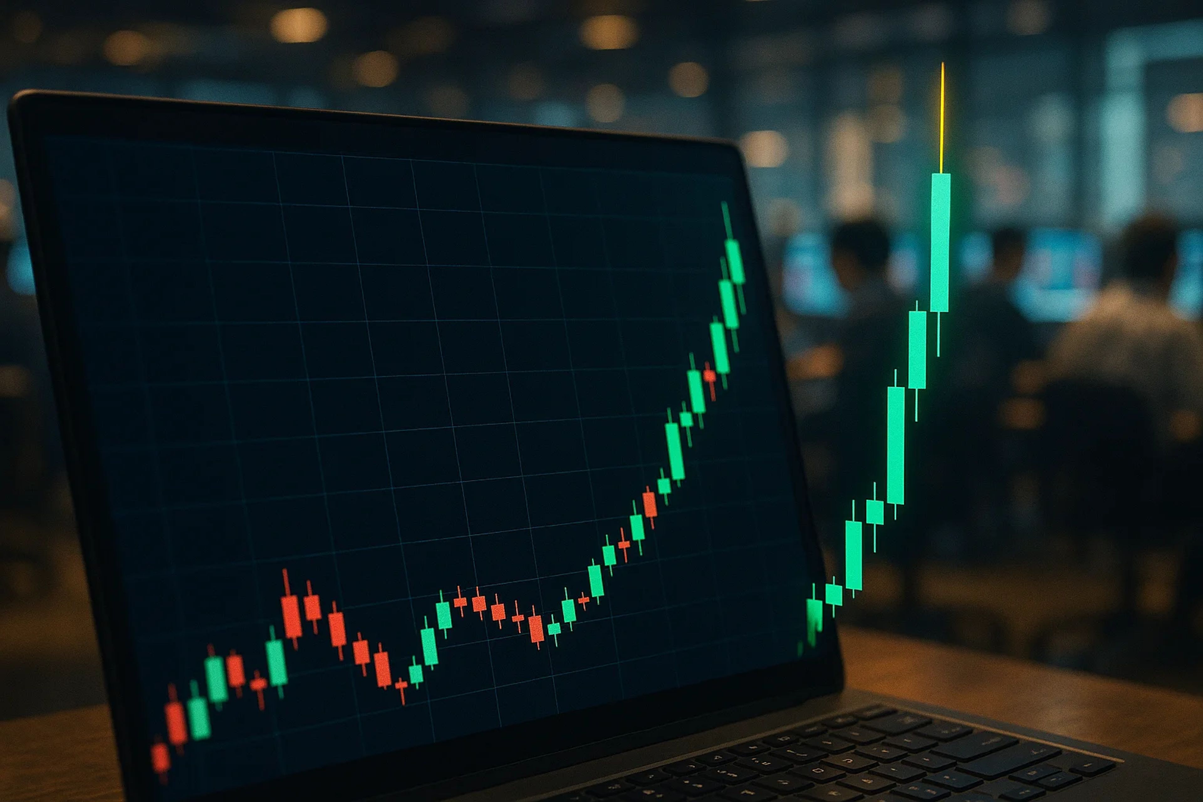 Stock market chart with upward trend on laptop