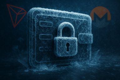 A frozen wallet with a padlock in icy blue tones