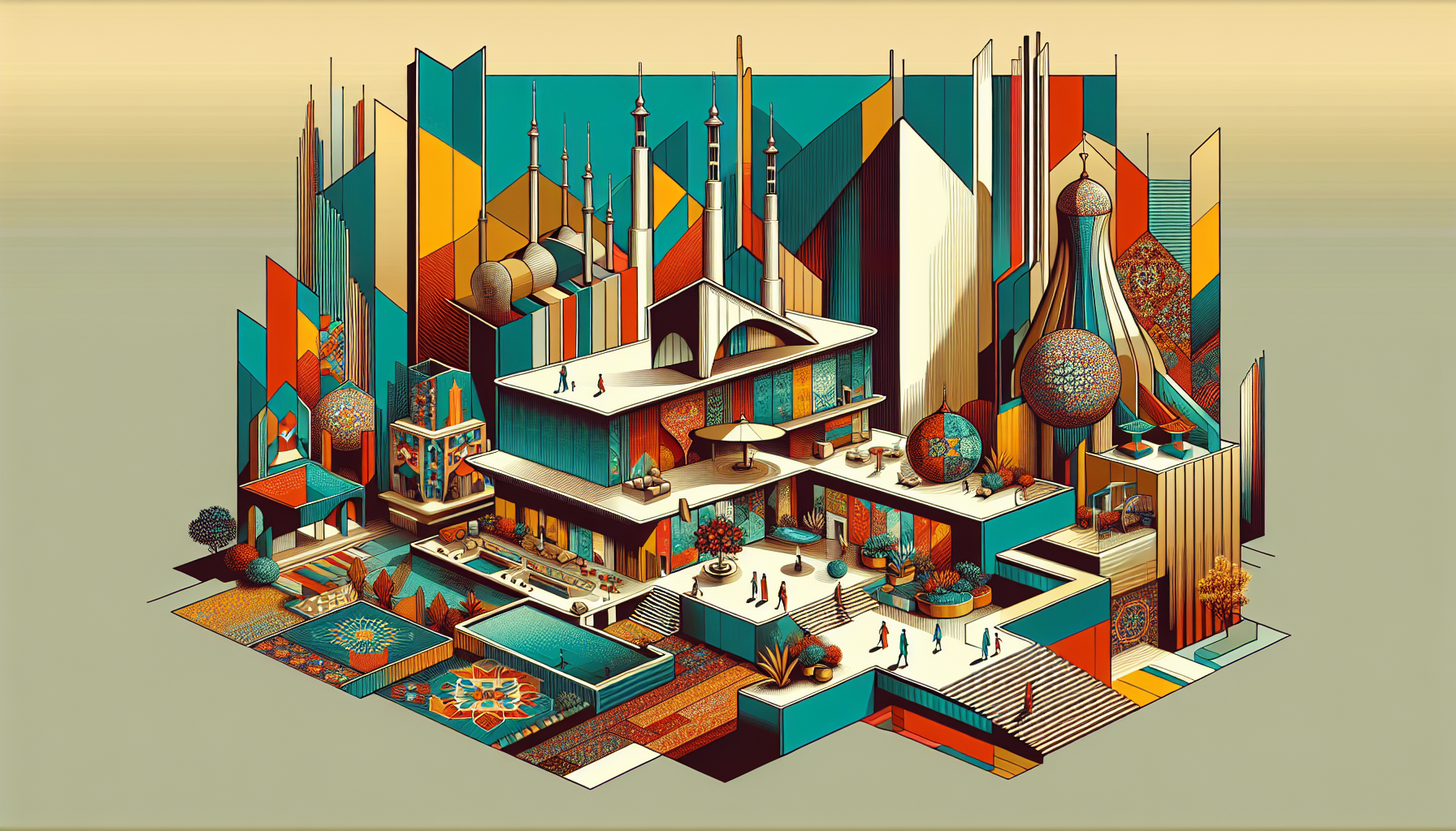 Colorful geometric architecture with abstract