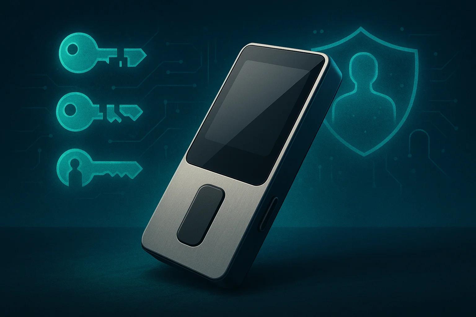A sleek device with a touchscreen, surrounded by