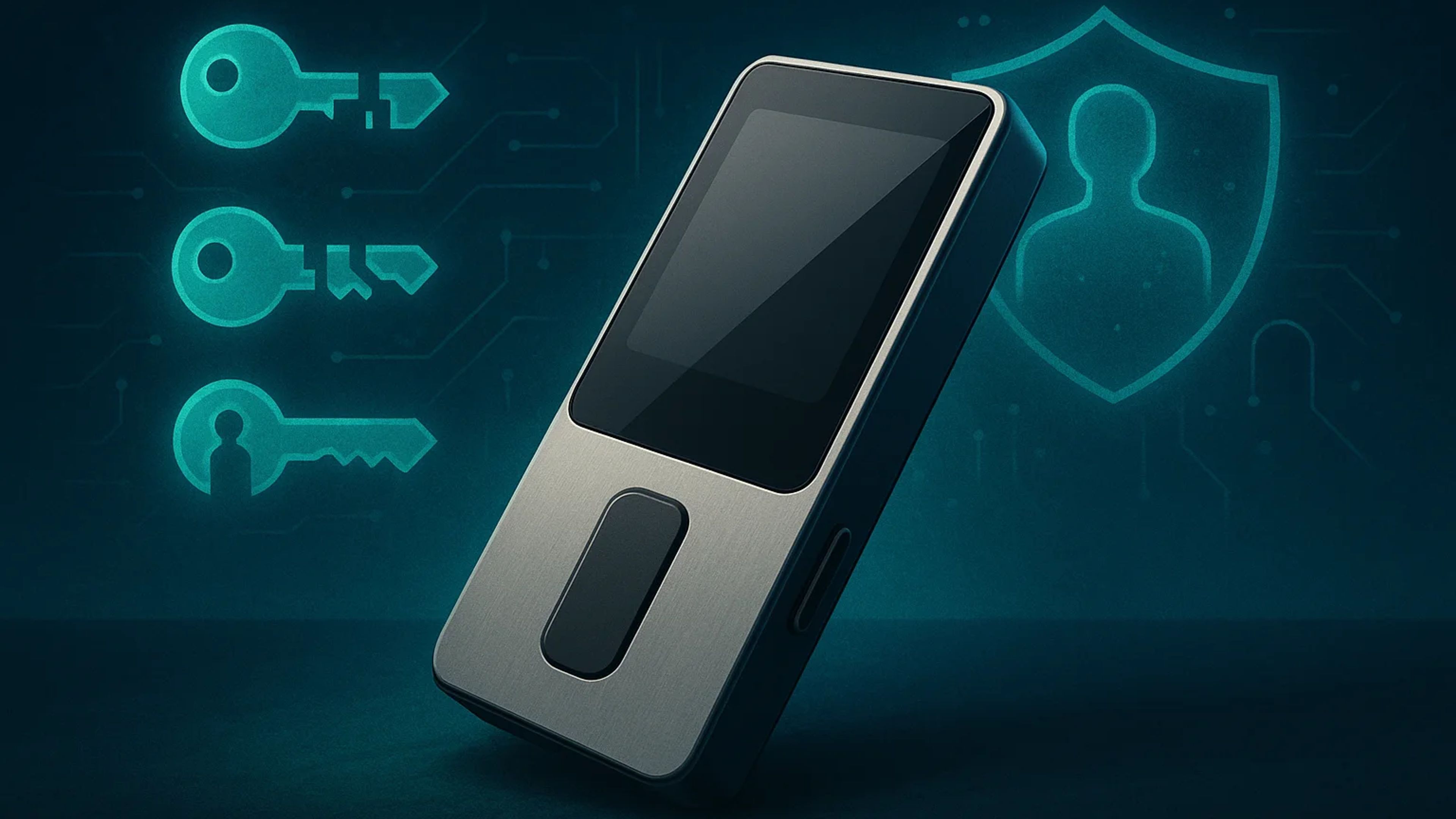 A sleek device with a touchscreen, surrounded by