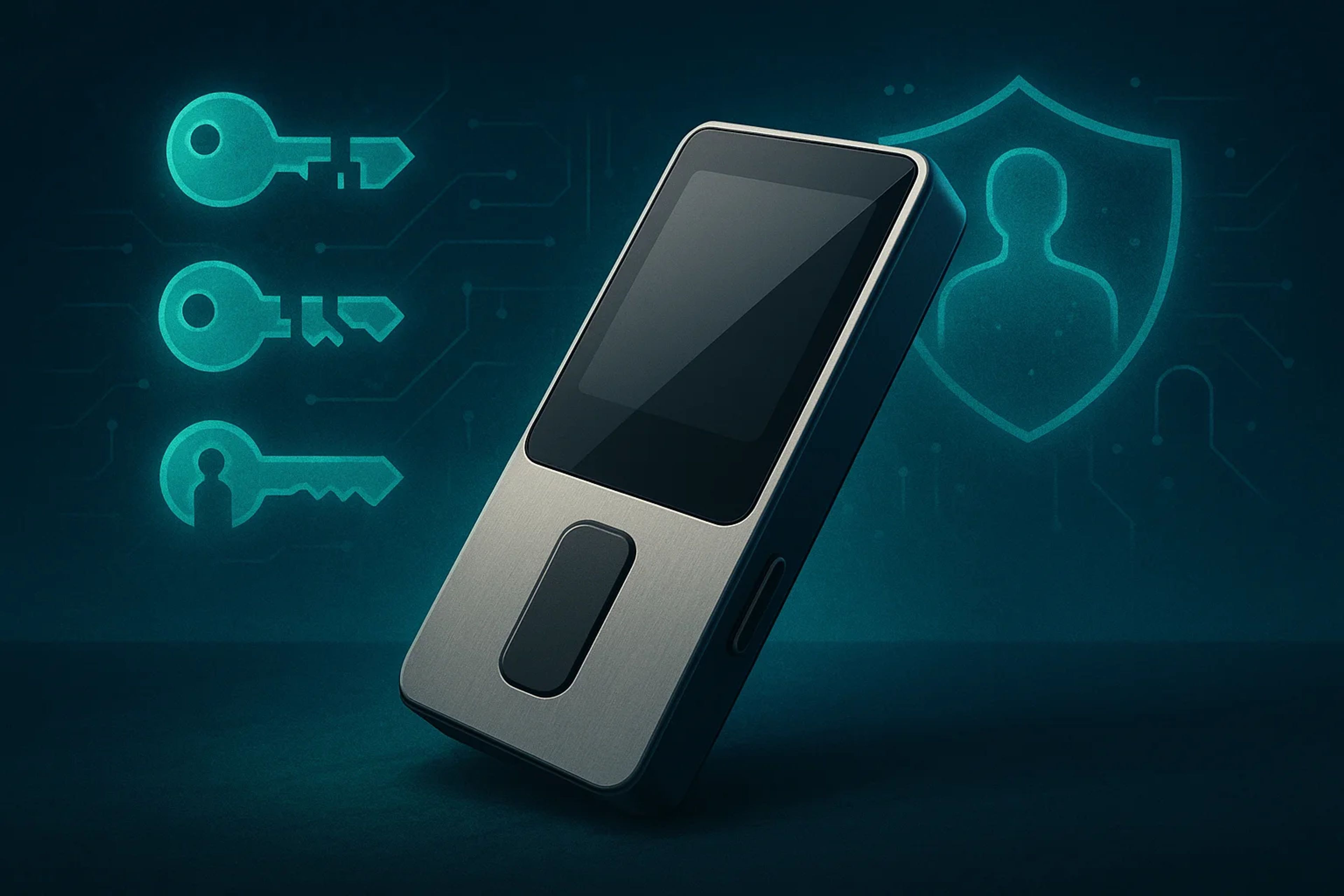 A sleek device with a touchscreen, surrounded by
