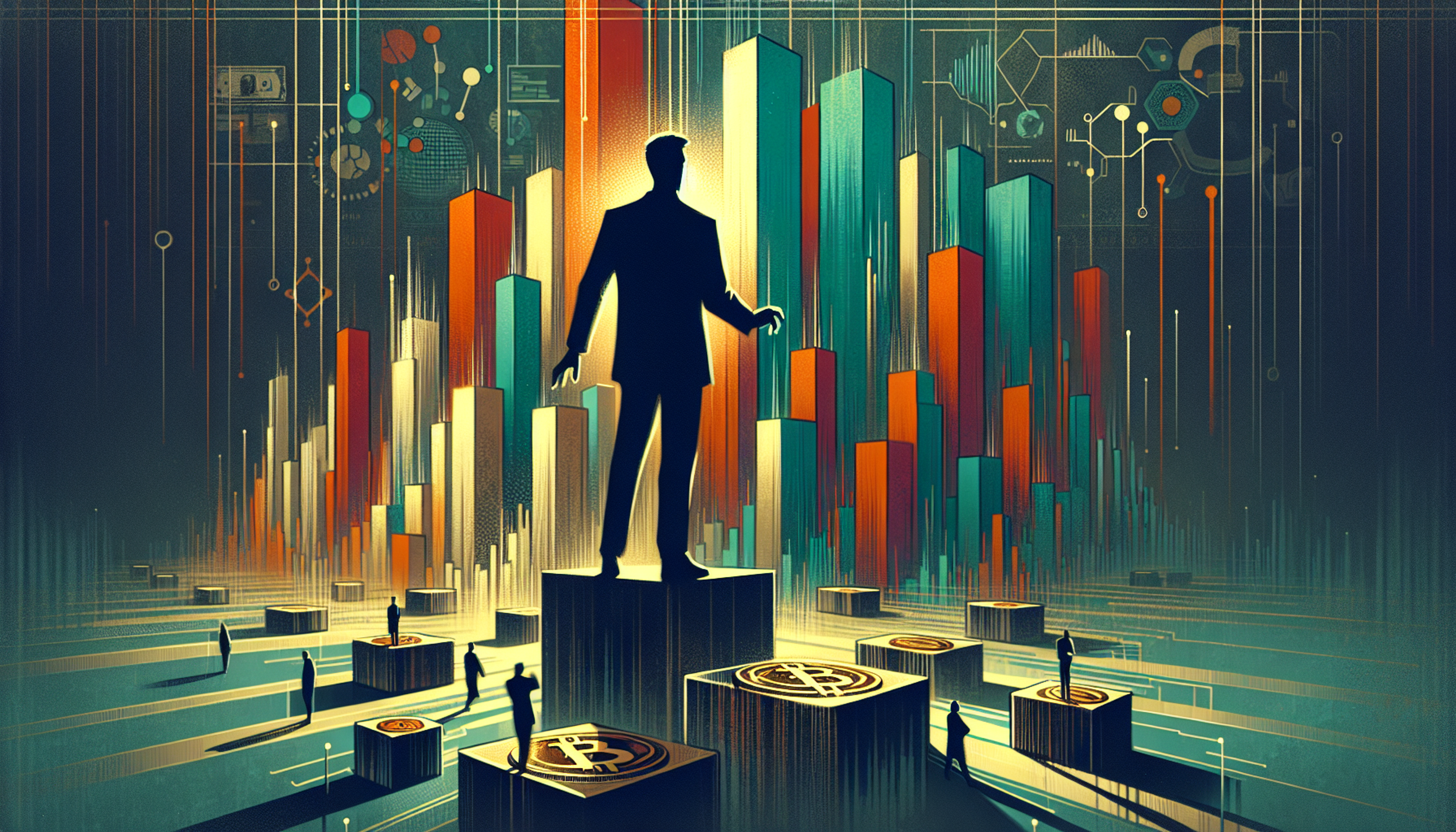 Silhouette of a businessman on a pedestal