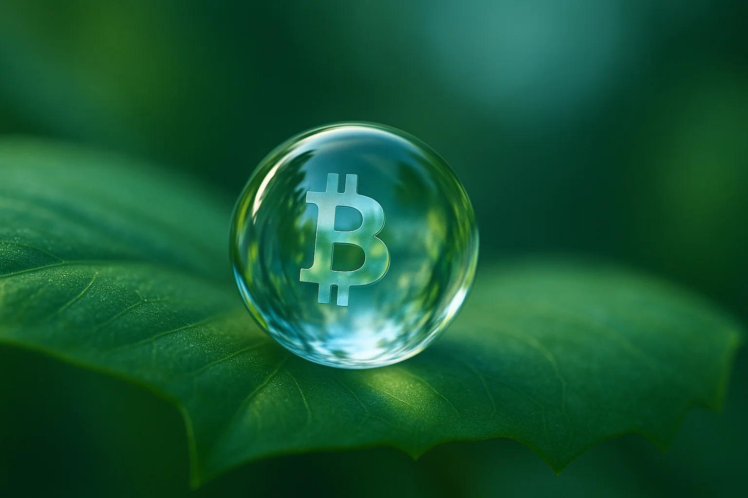 A transparent bubble with a Bitcoin symbol sits