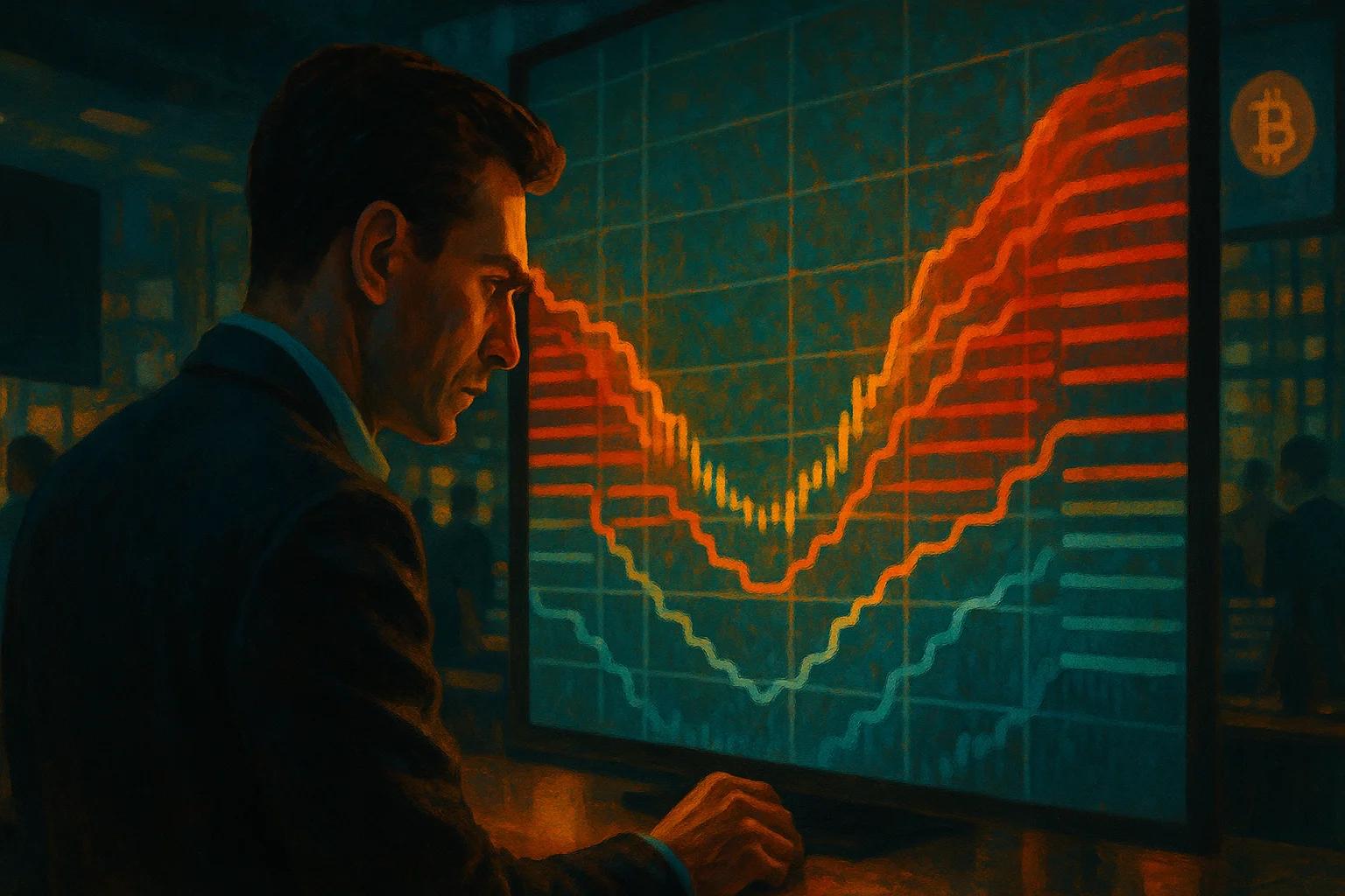 A man in a suit observes a large screen