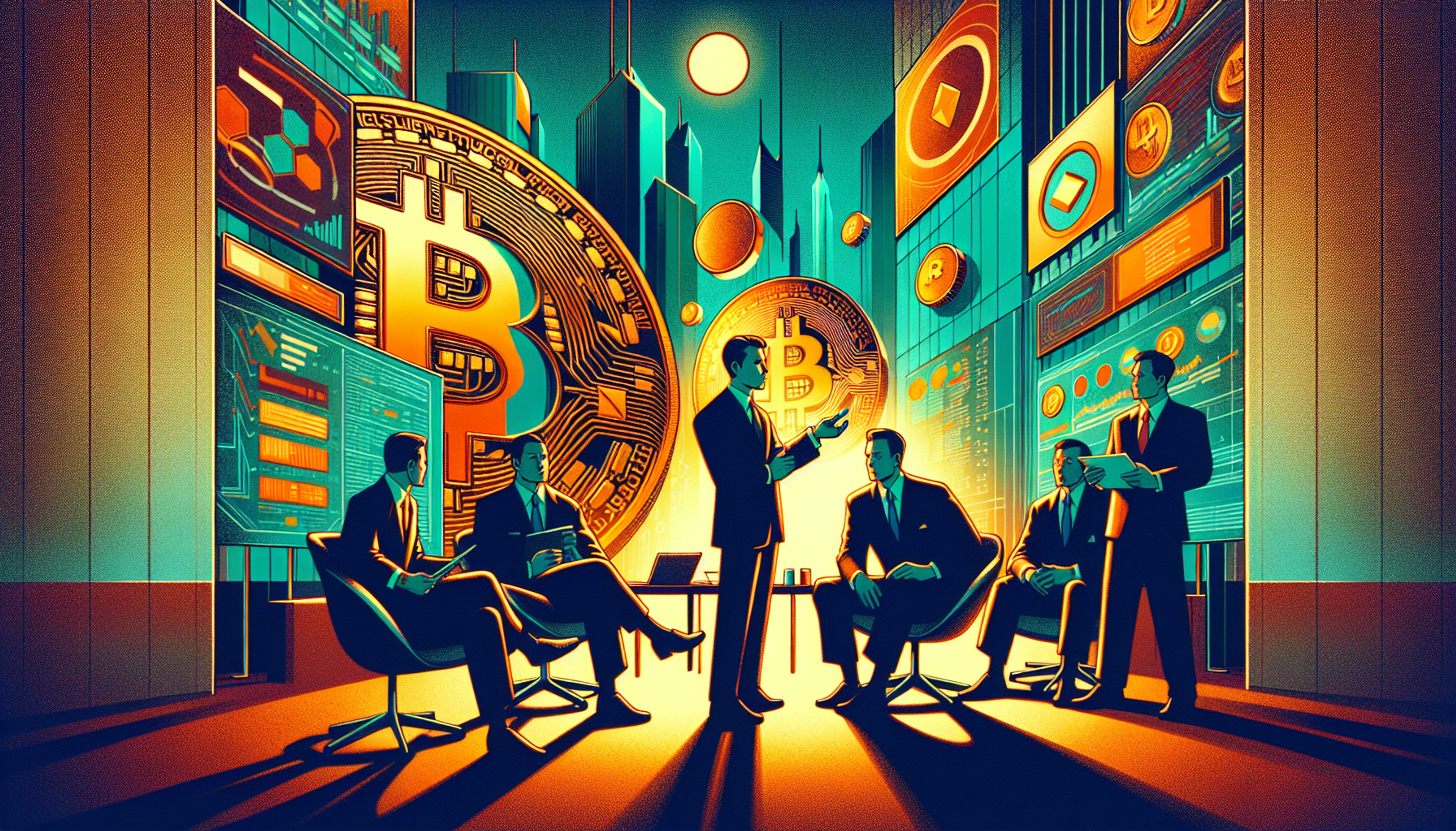 A group of six business people in a modern