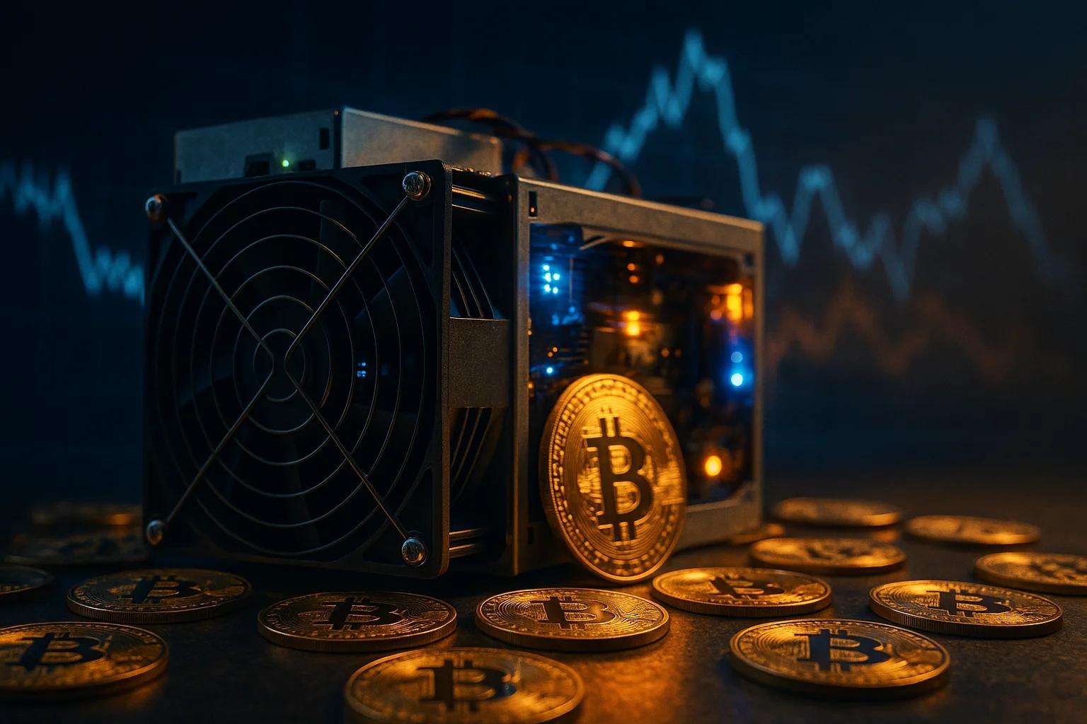 Bitcoin mining hardware with coins scattered