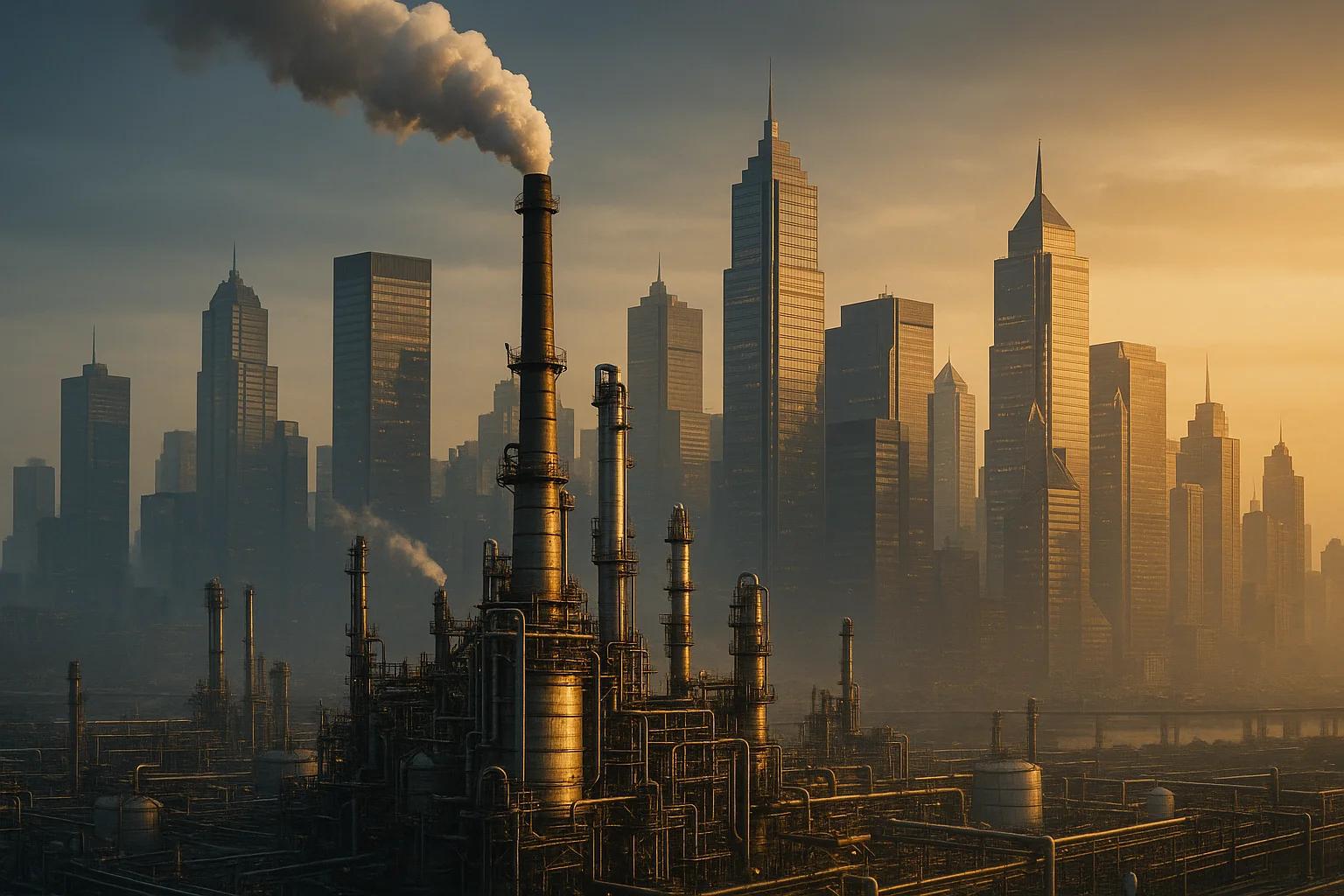 Industrial skyline with smokestacks and