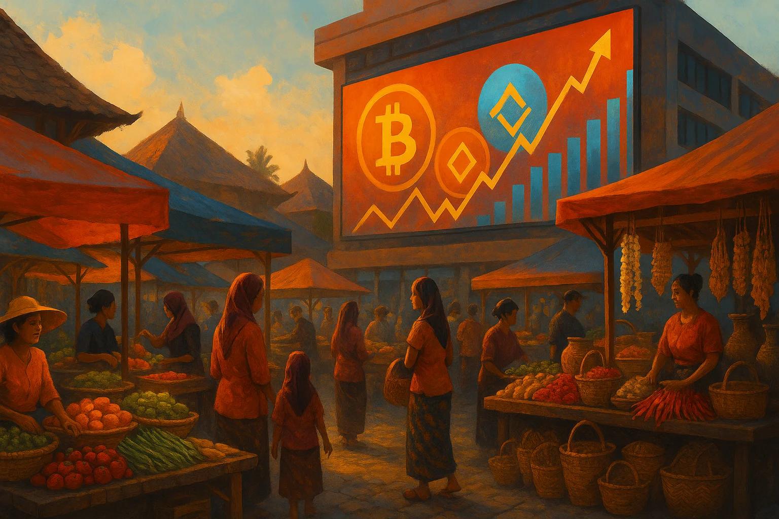 Market scene at dusk with vendors and colorful