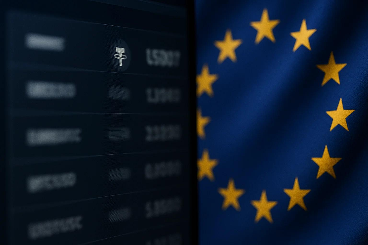 Close-up of a digital display and European flag