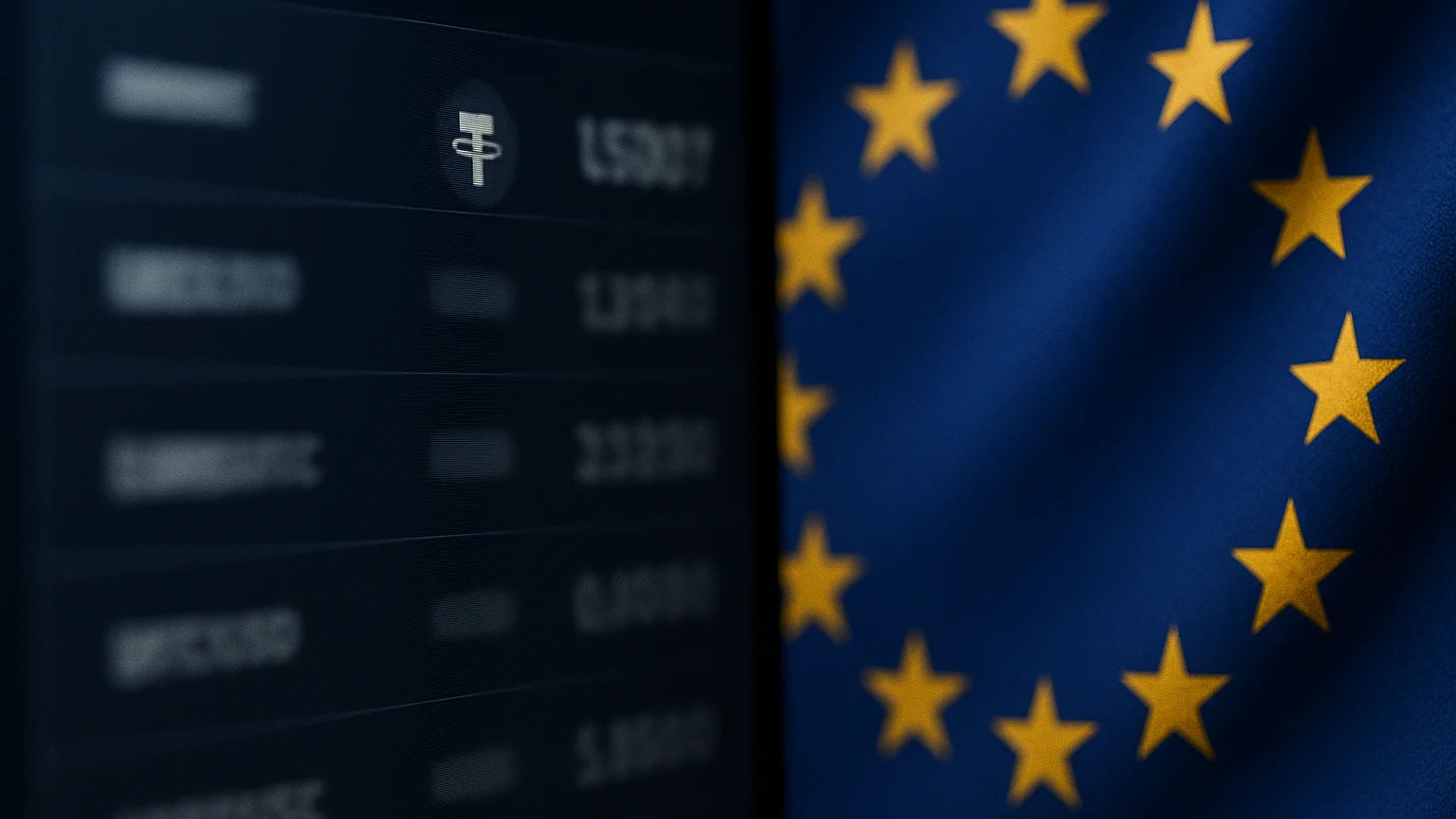 Close-up of a digital display and European flag