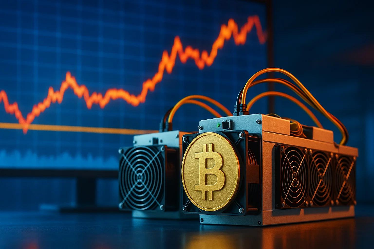 Bitcoin mining equipment with a rising graph