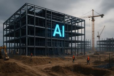 Construction site with a steel framework building