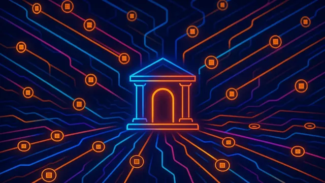 A glowing structure surrounded by colorful