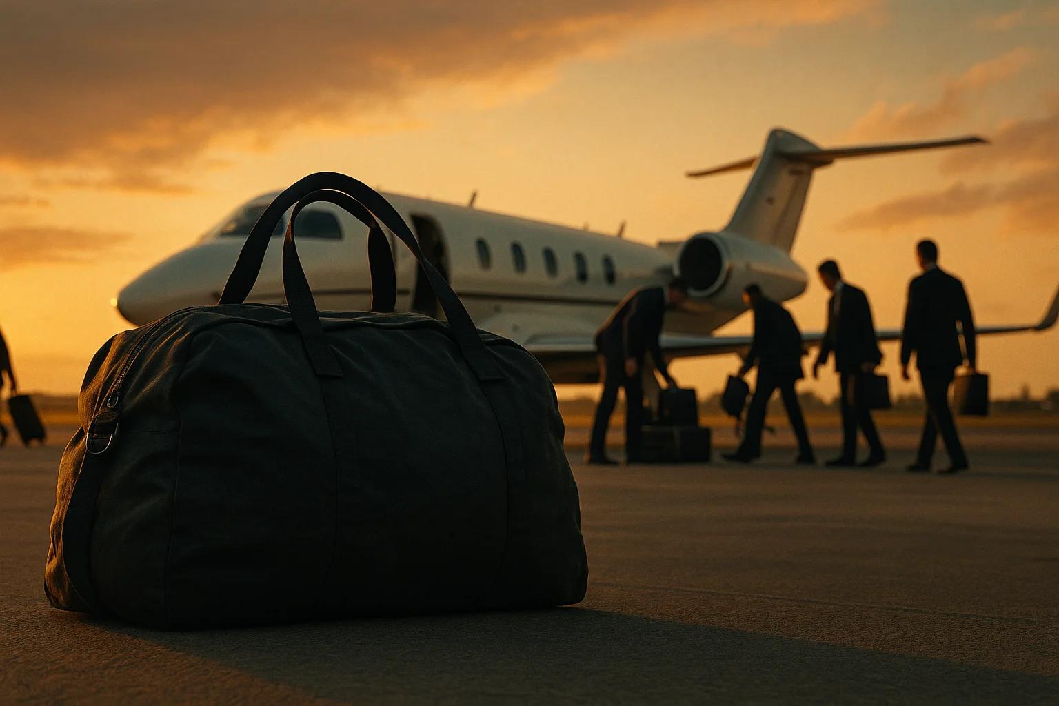 Silhouette of a bag in foreground with a private