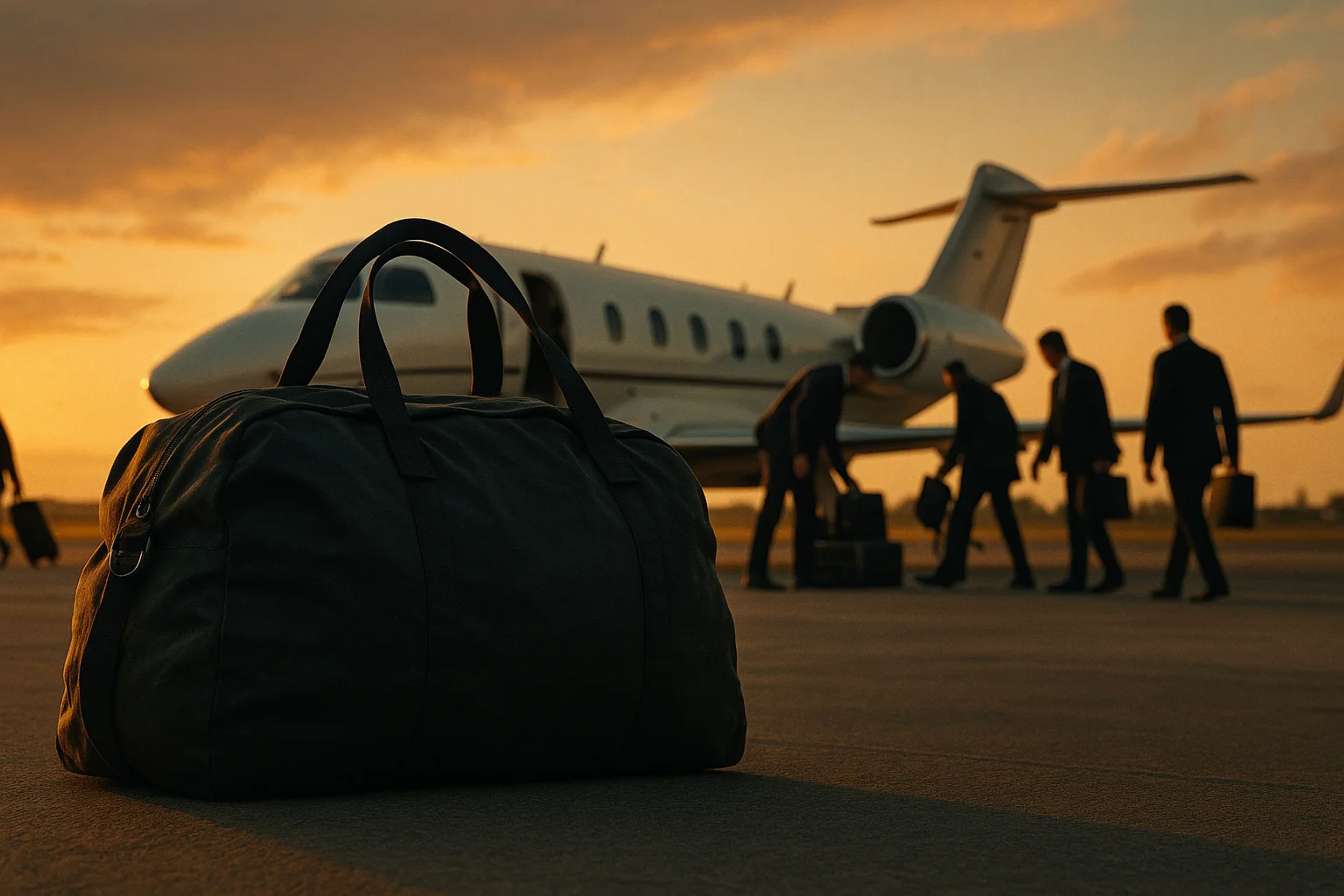 Silhouette of a bag in foreground with a private