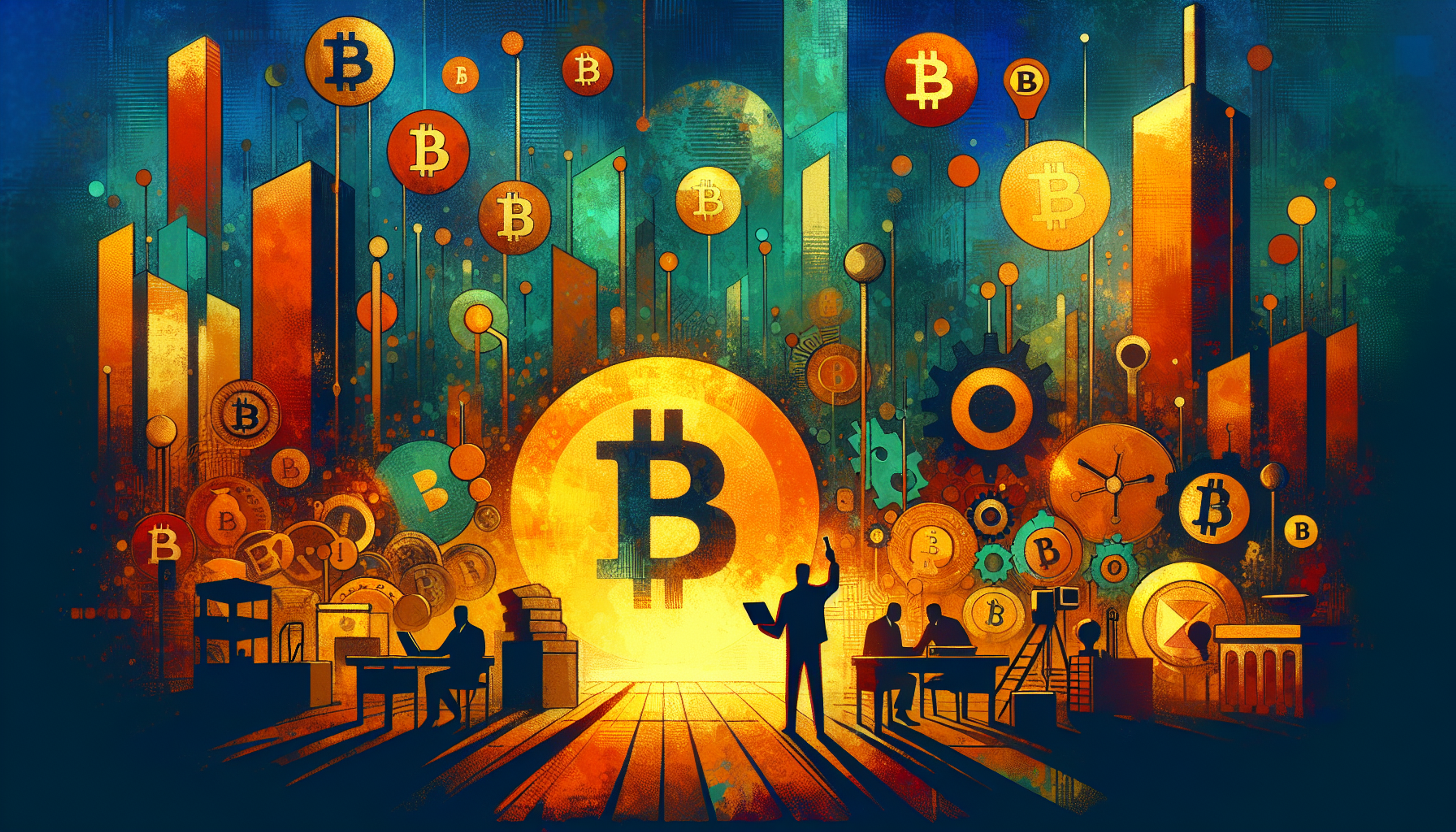 Silhouetted figures in a vibrant, colorful