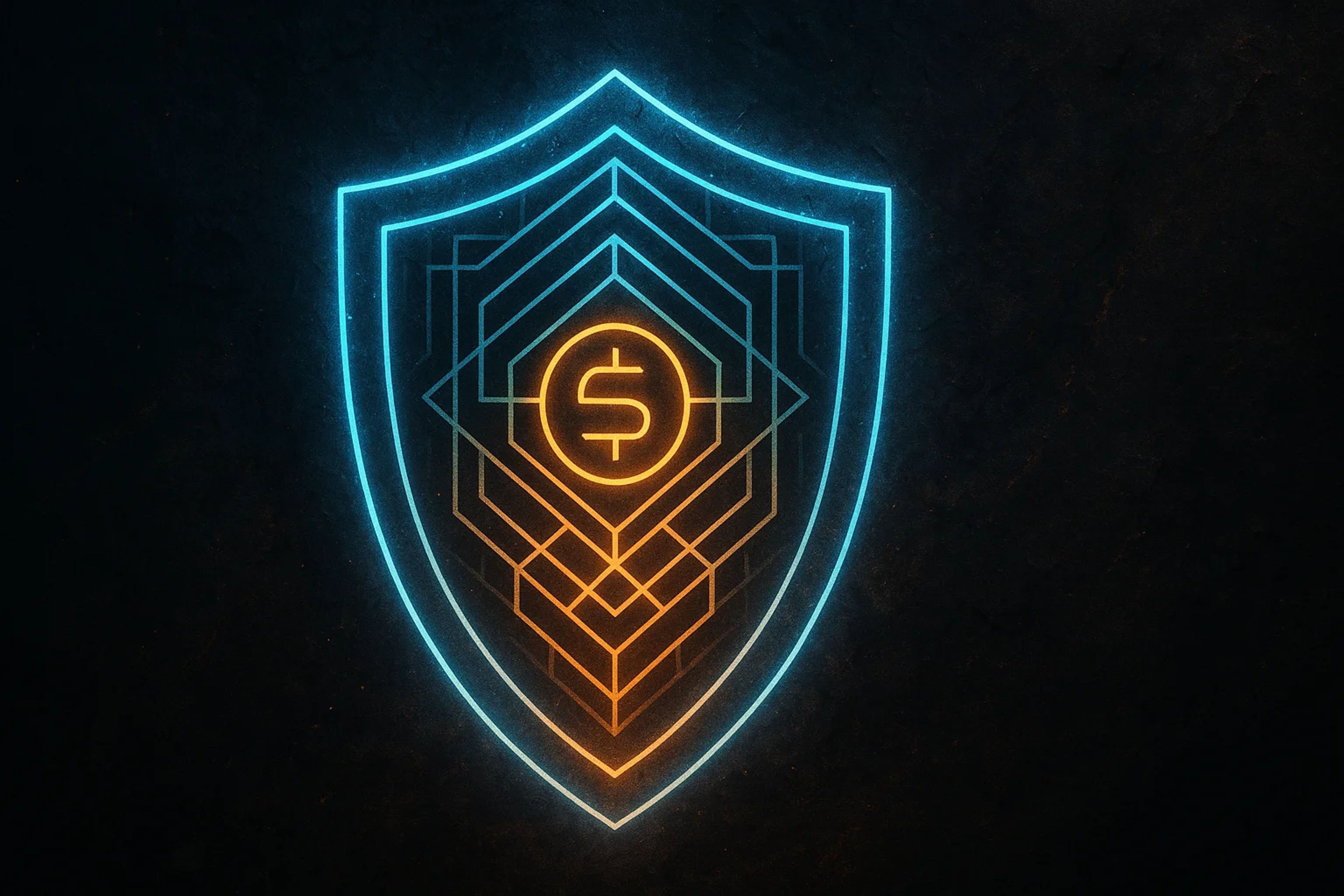 Neon shield design with geometric patterns