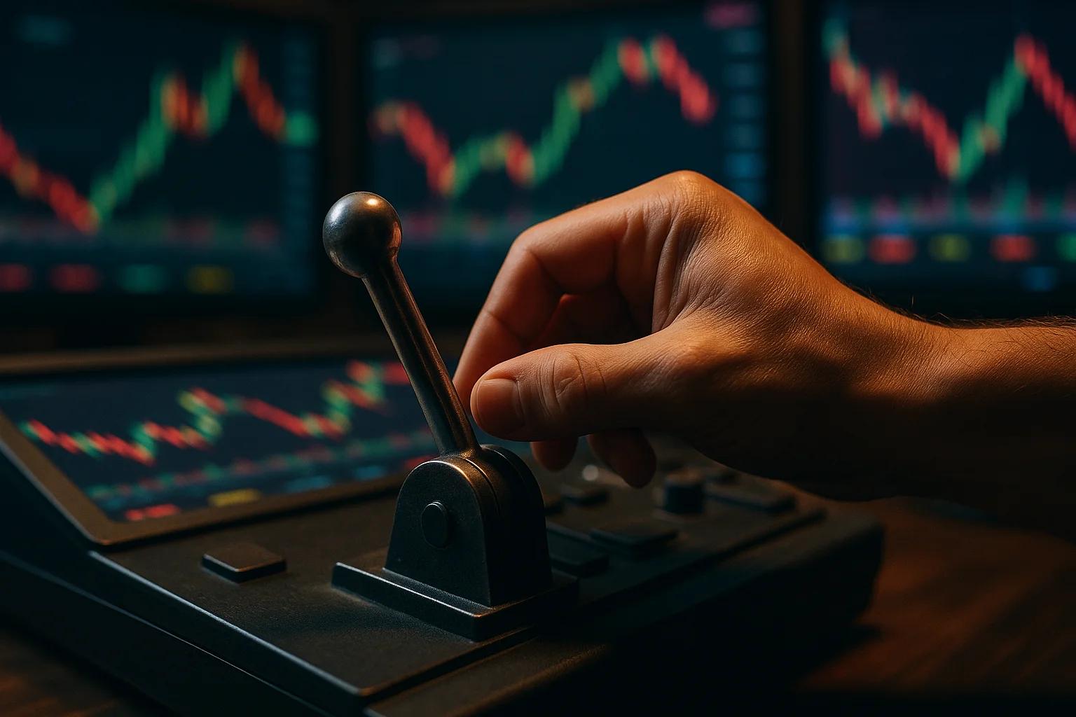 A hand adjusting a lever on a control panel with