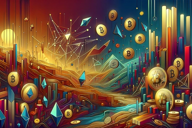 Colorful abstract landscape with cryptocurrency