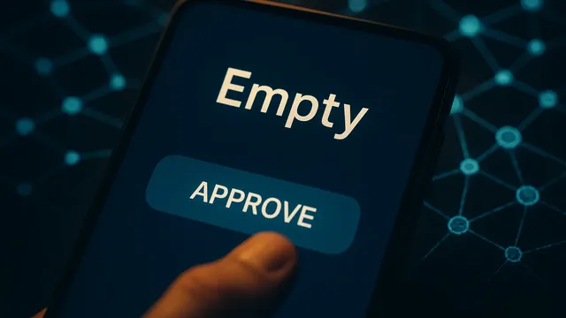 A hand holding a smartphone displaying a blue
