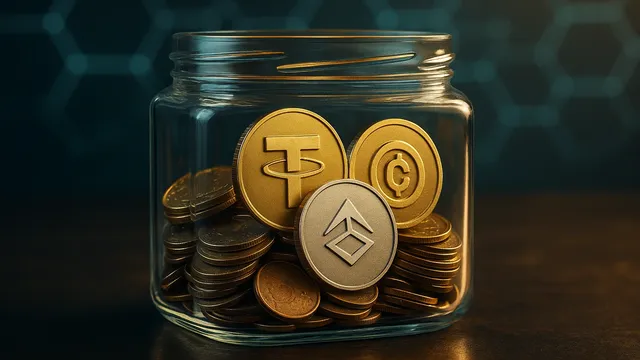 Glass jar filled with gold and silver coins