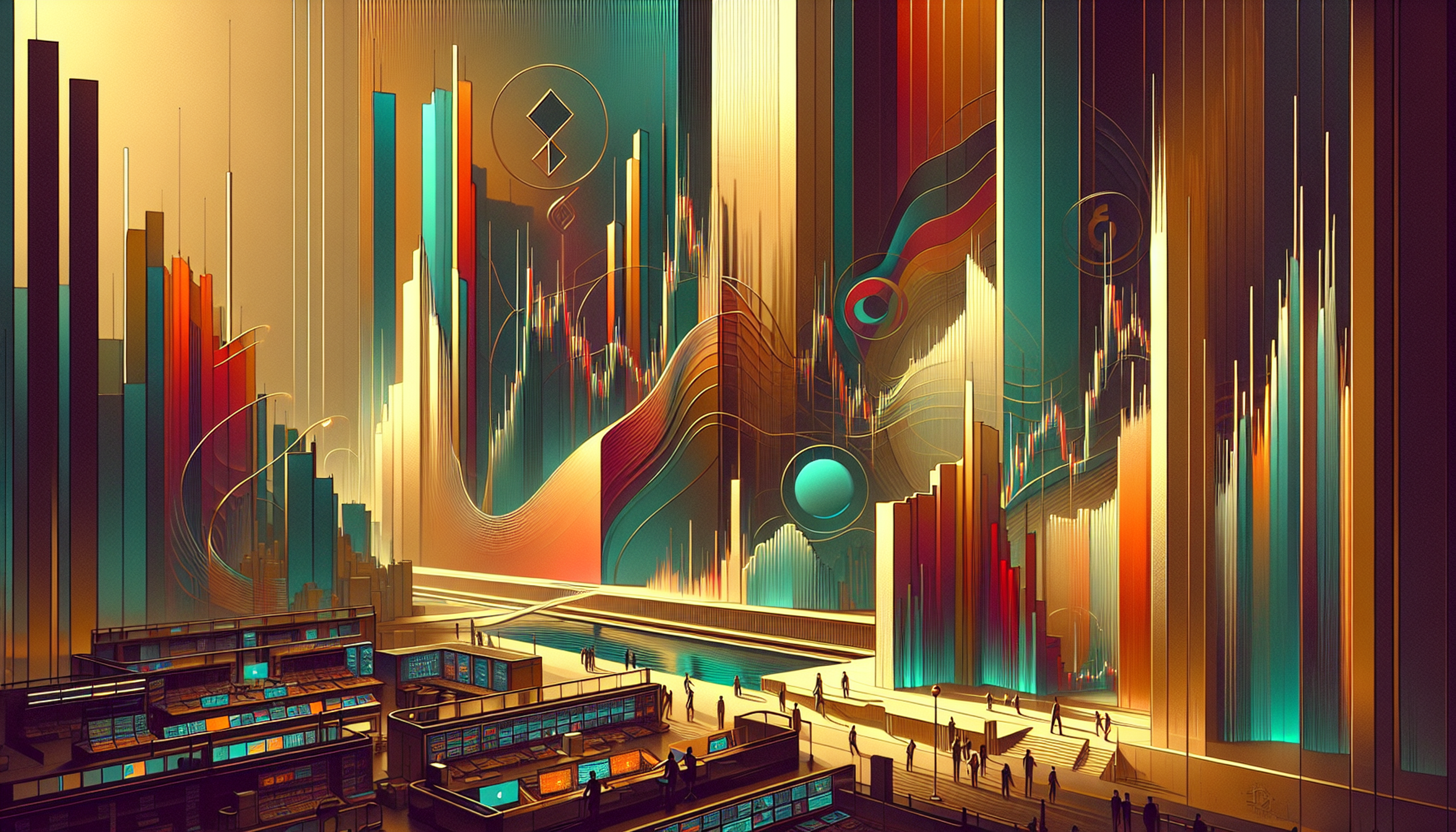 Colorful abstract geometric patterns with tall