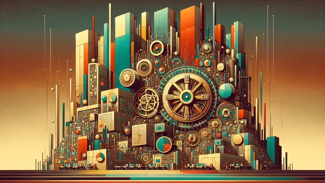 Abstract geometric cityscape with colorful