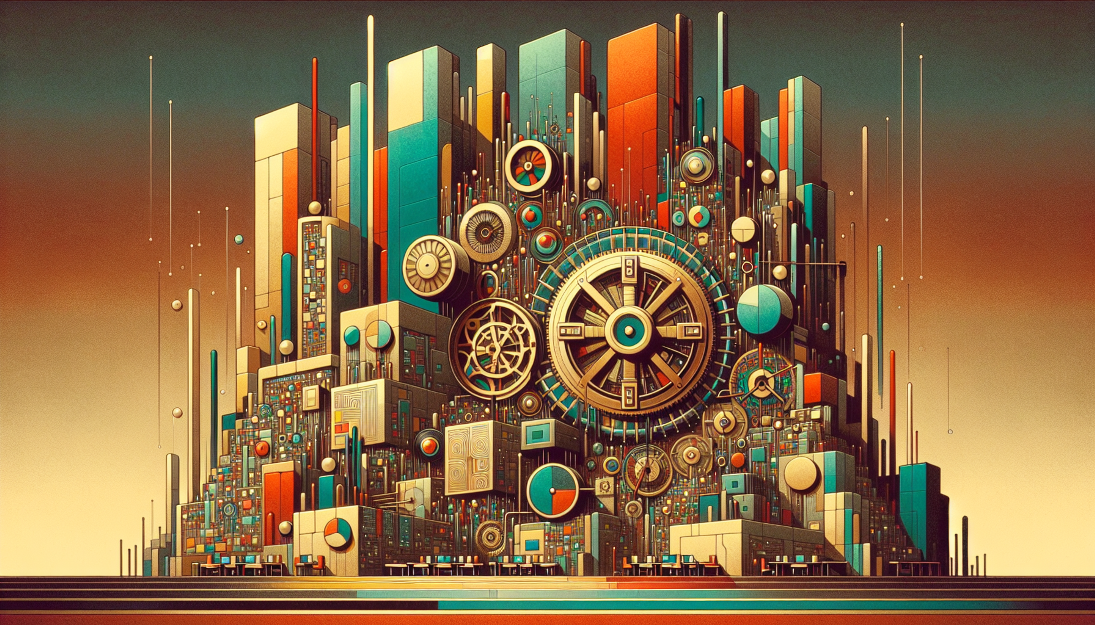 Abstract geometric cityscape with colorful