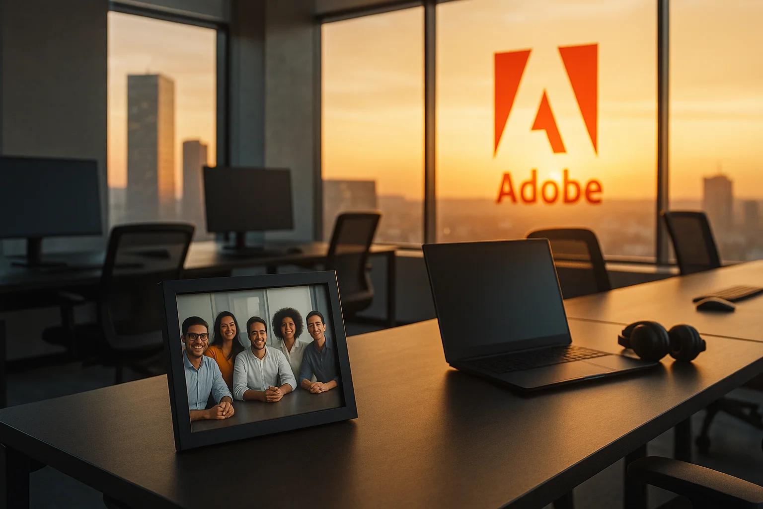 Office interior with sunset view and a photo frame