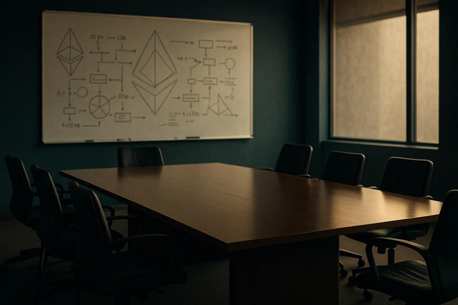 Empty conference room with a large wooden table