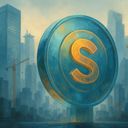 Large stylized coin with an 'S' symbol in a