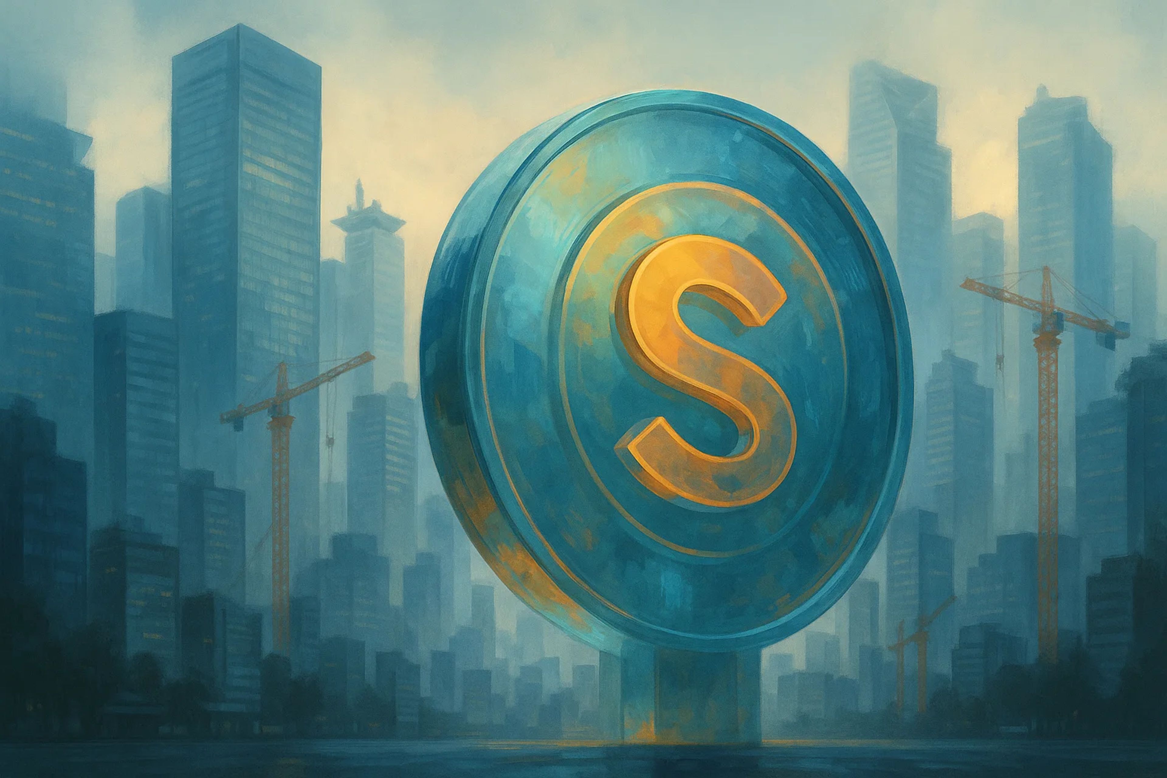Large stylized coin with an 'S' symbol in a
