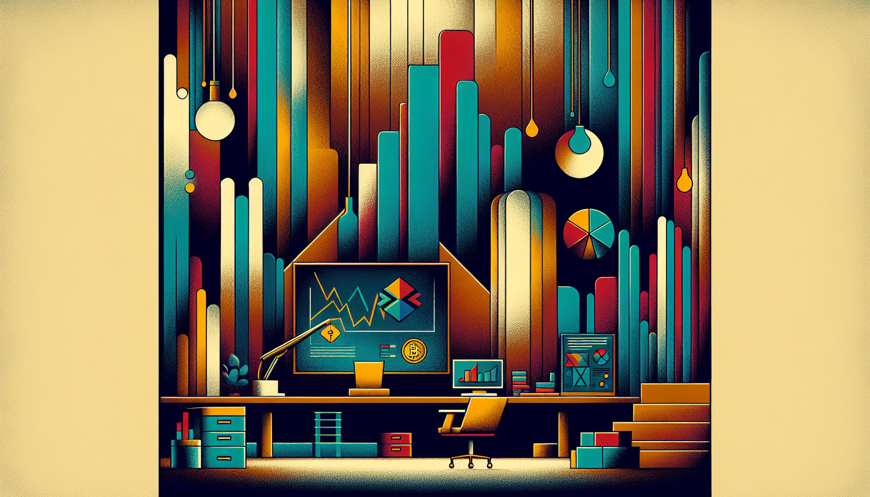 Colorful abstract office space with geometric