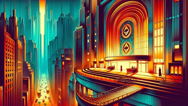 Futuristic cityscape with vibrant colors and tall