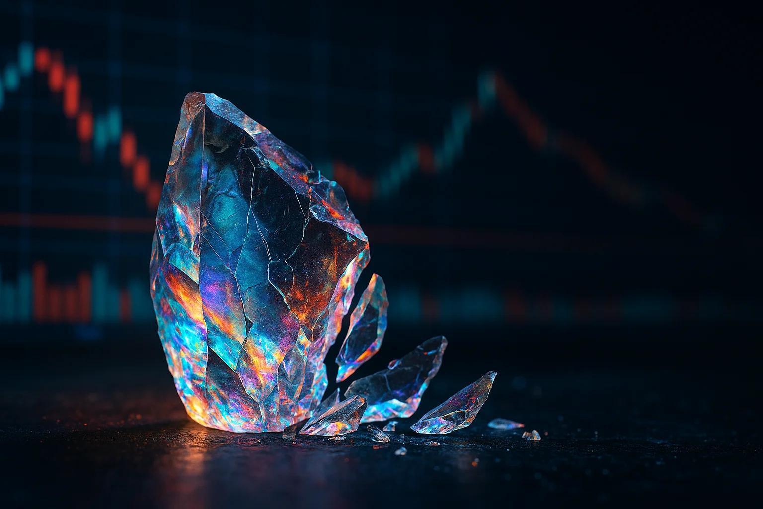 A large crystal with colorful reflections and