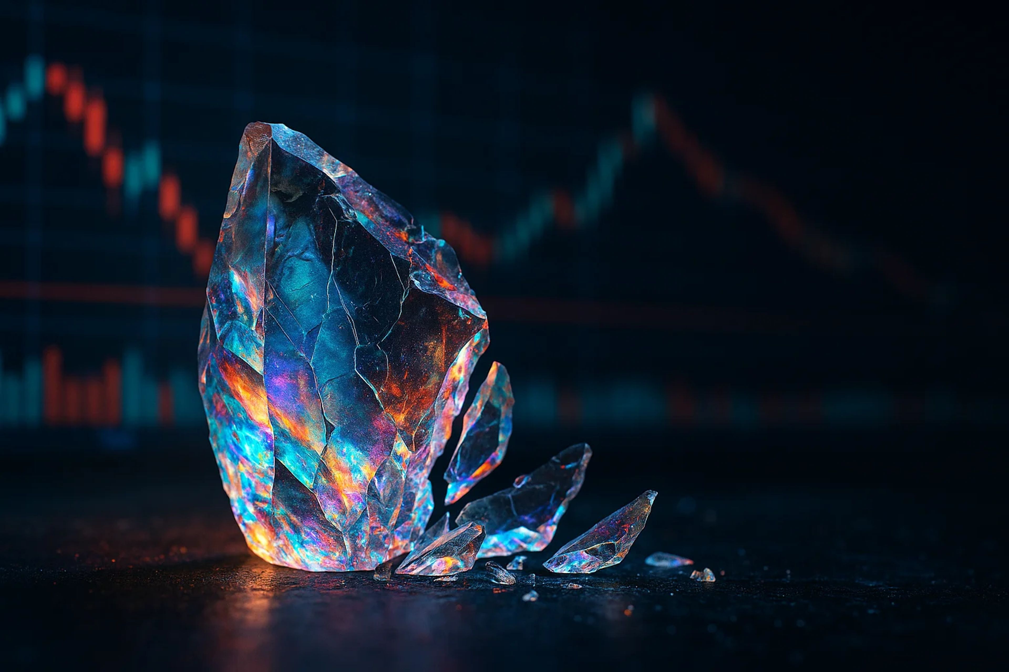 A large crystal with colorful reflections and