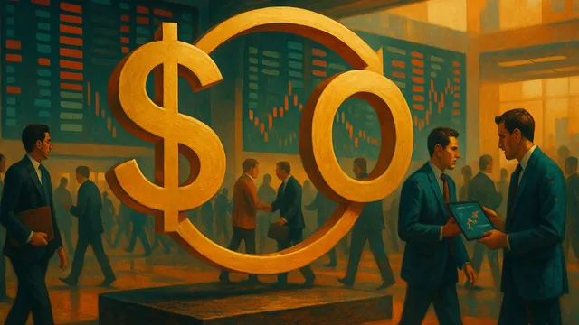 Business professionals in a bustling financial