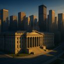 Classical building with columns surrounded by