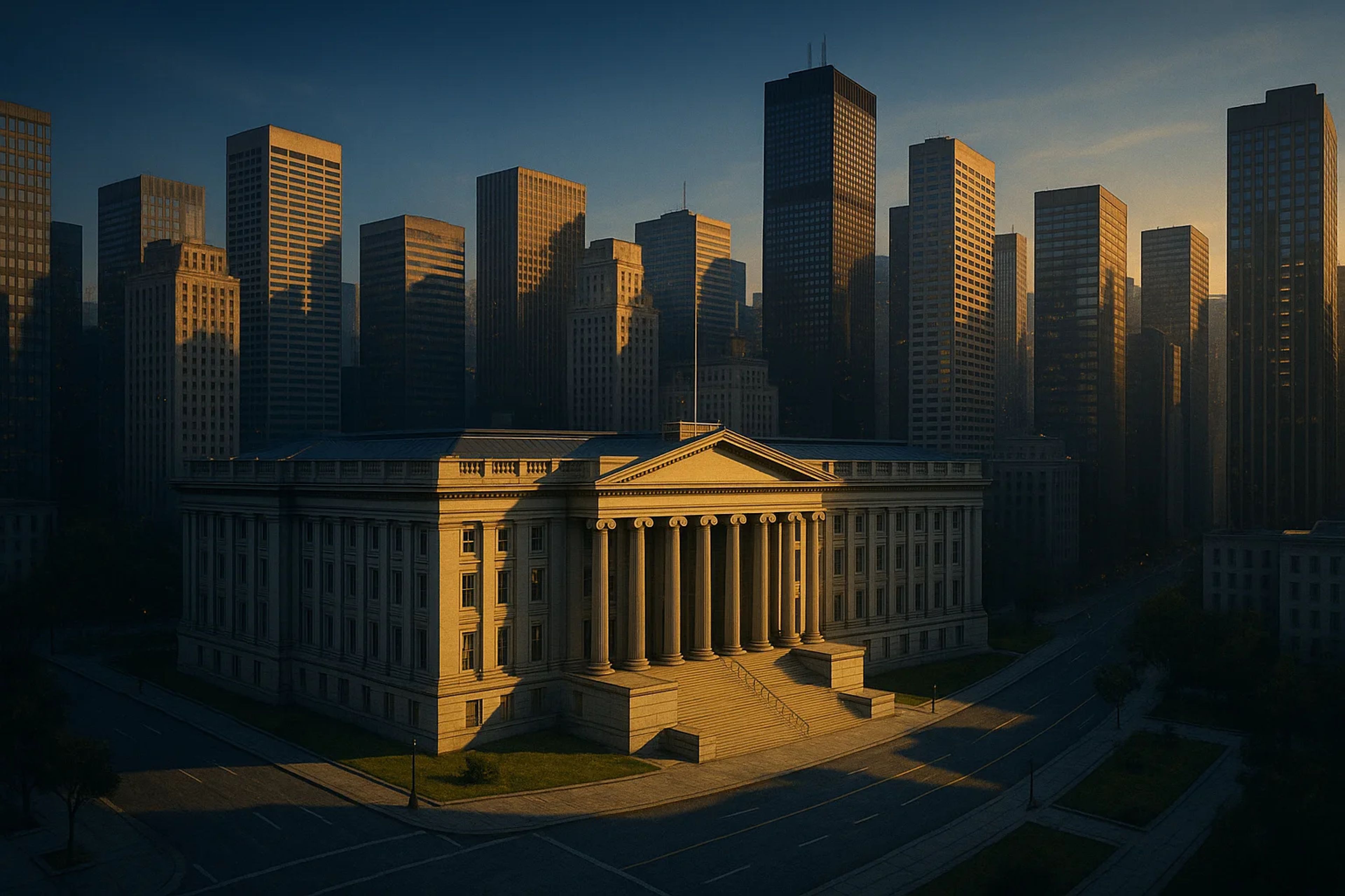 Classical building with columns surrounded by