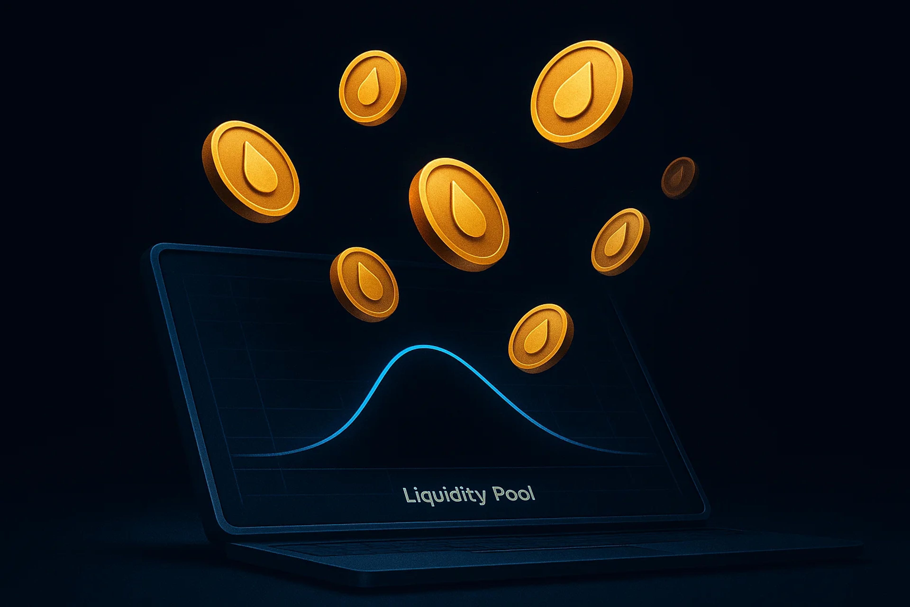 Golden coins floating above a laptop screen