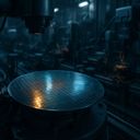 A close-up of a semiconductor wafer on a machine