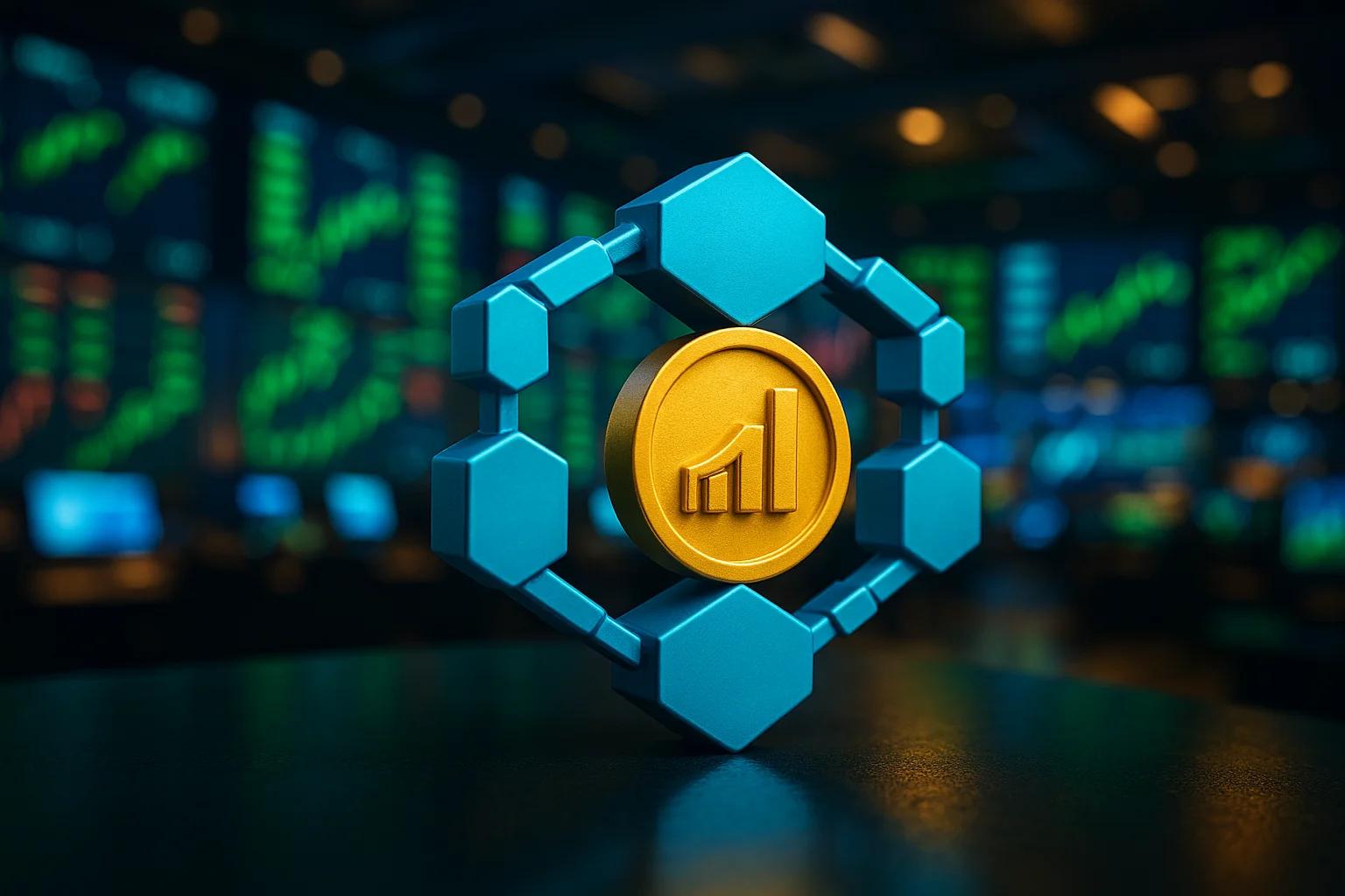 A 3D gold coin with a rising graph symbol