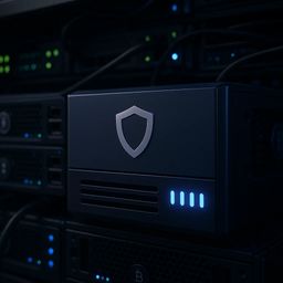 Dark server room with illuminated network devices