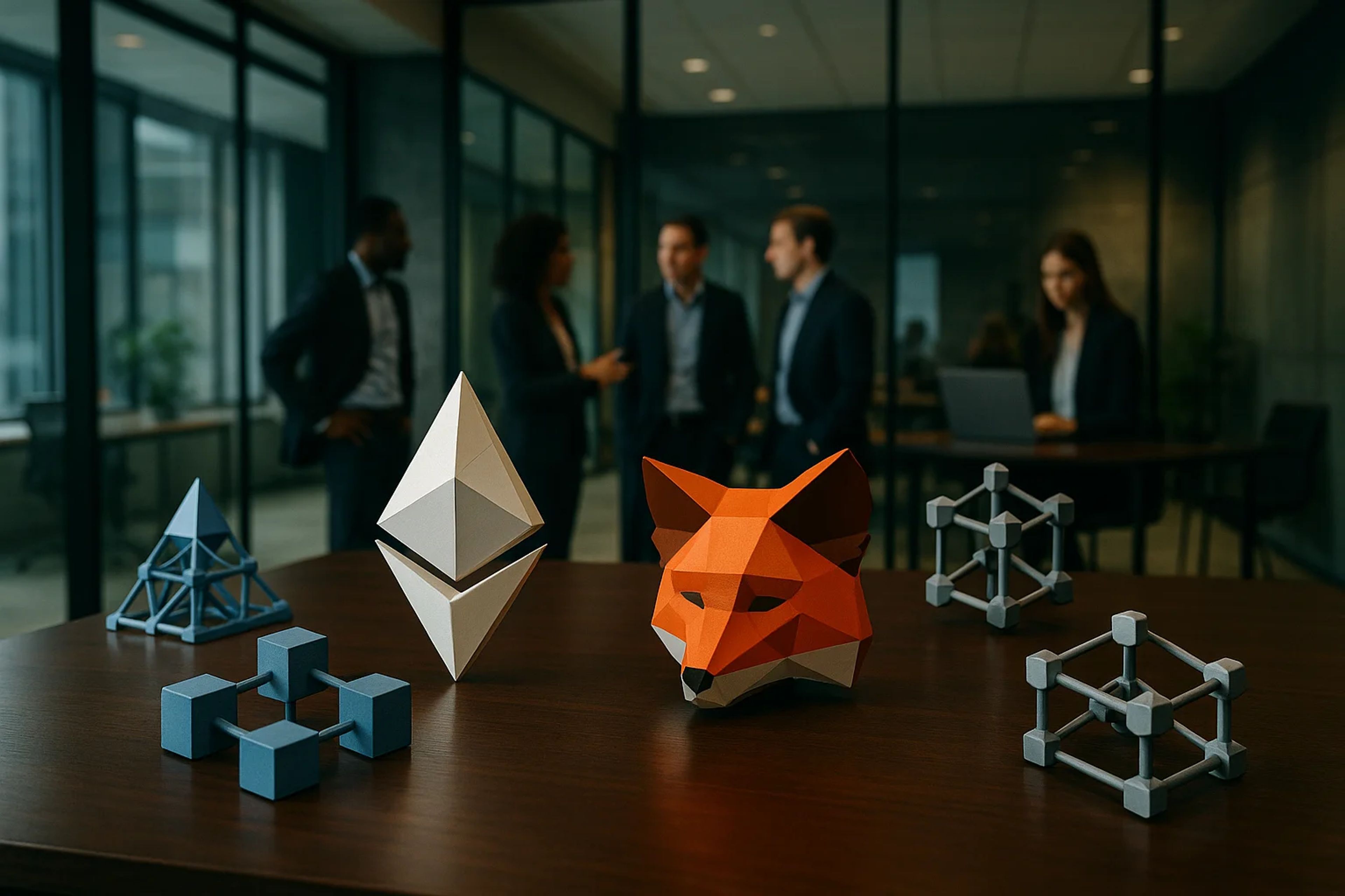 Colorful geometric models on a wooden table