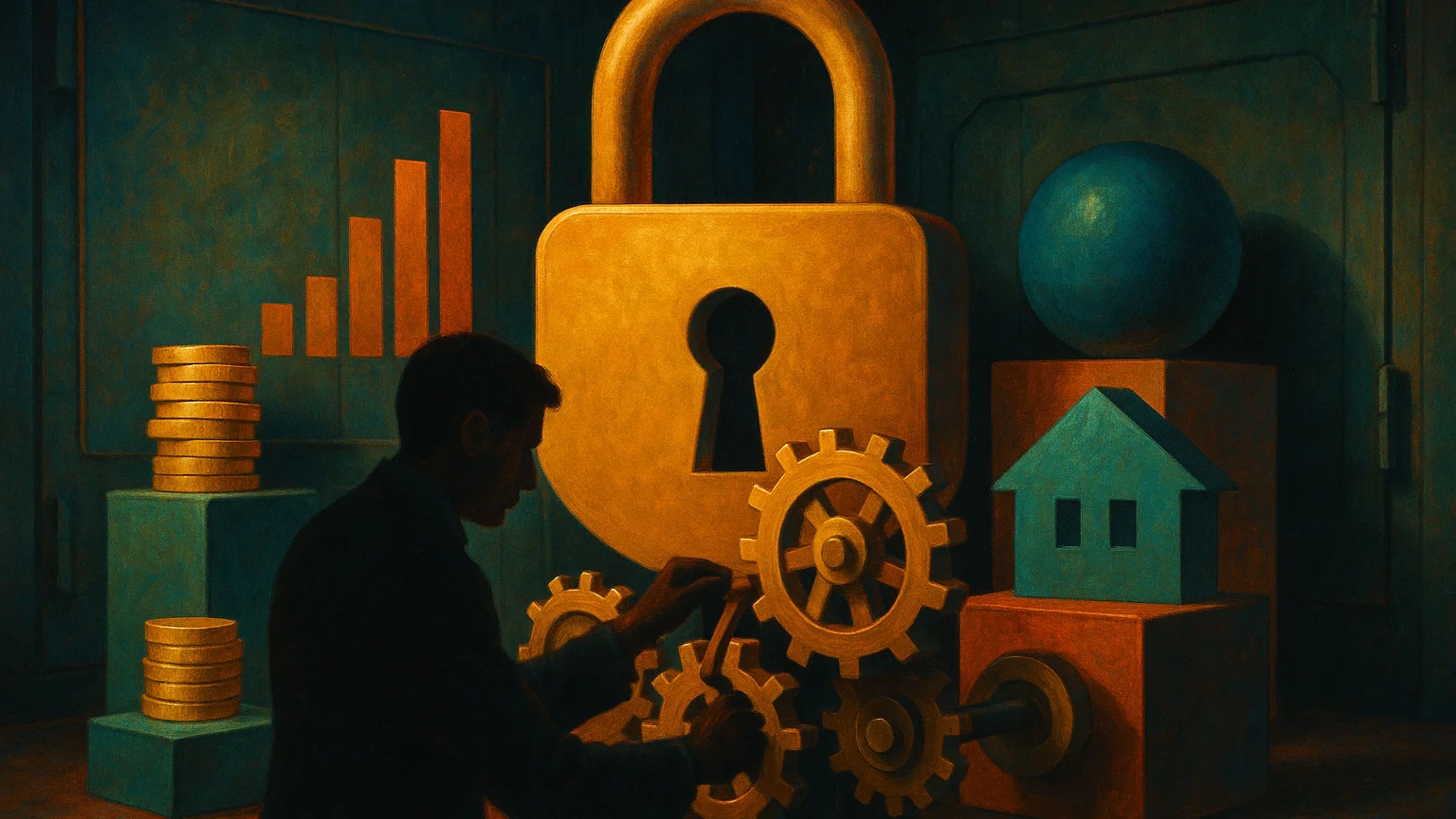 Silhouette of a person adjusting gears near a